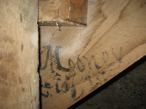 Private Mooney's graffiti on stairs in Commissary building at Fort Laramie National Historic Site