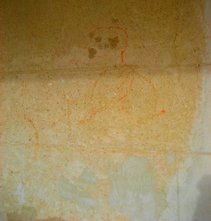 Drawing of soldier on Cavalry Barracks at Fort Laramie National Historic Sit